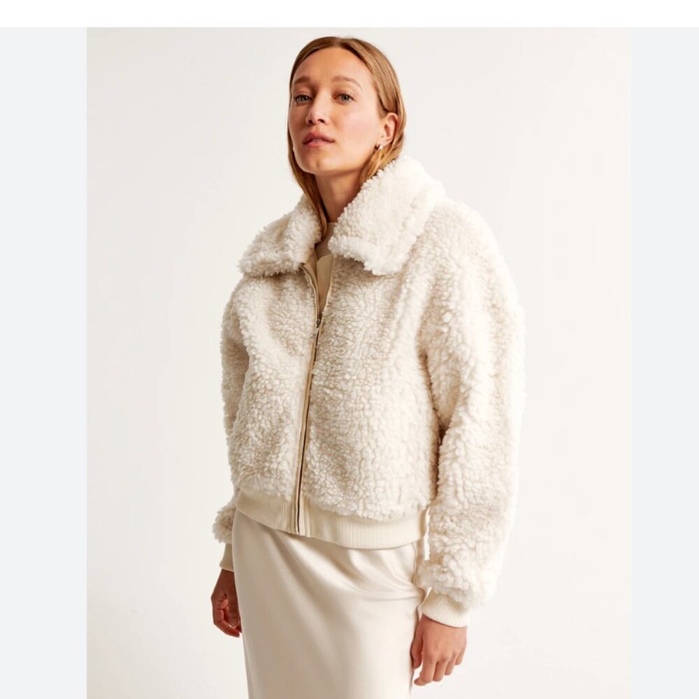 Abercrombie Cropped Faux Fur Bomber - Size Small
